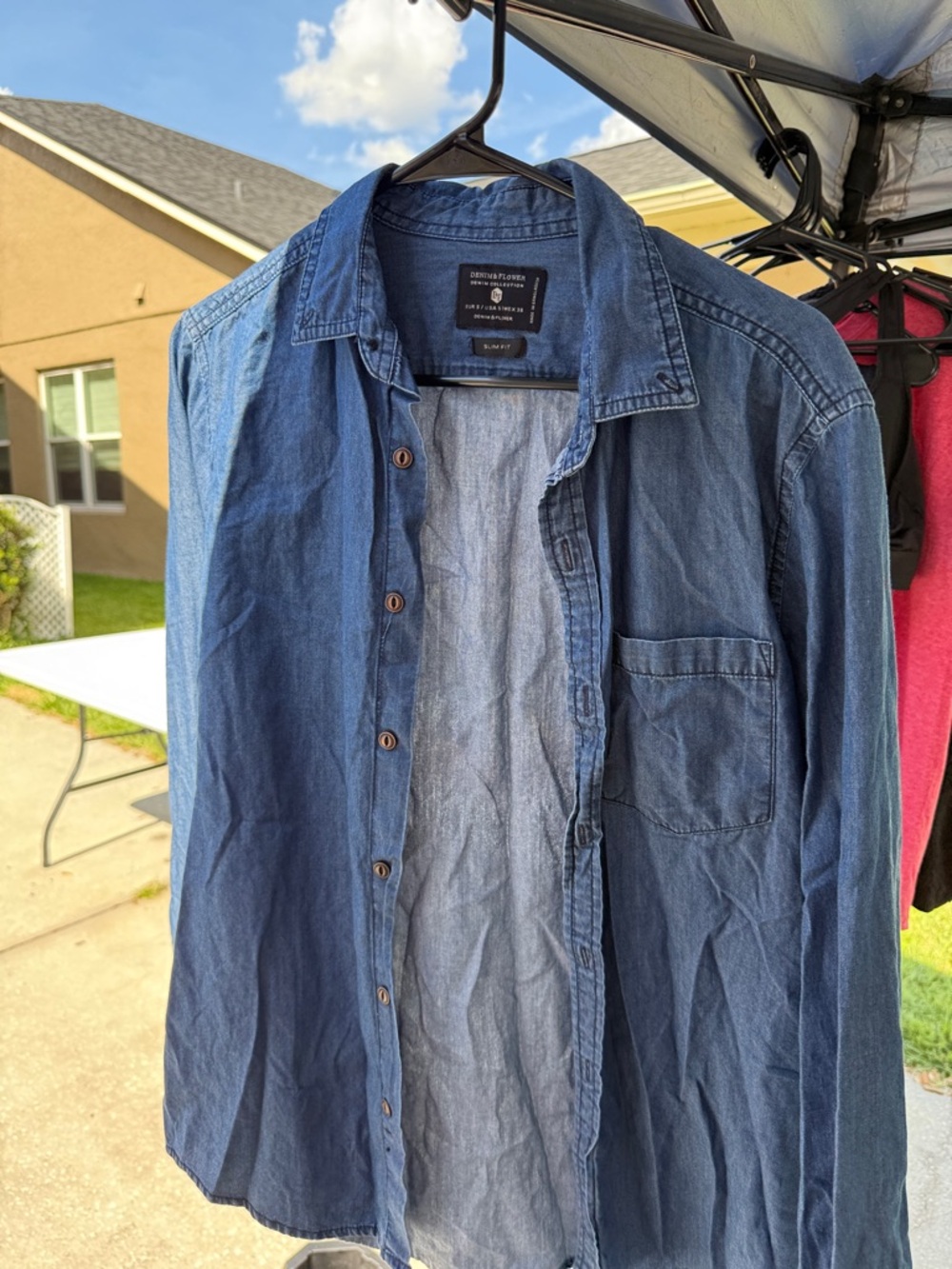 Denim & Flower Slim Fit Two-Tone Blue Button-Up Shirt